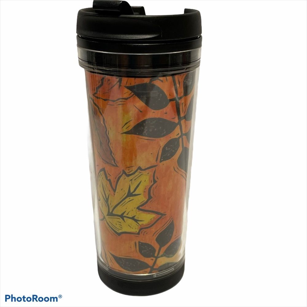 Starbucks 16 oz Tumbler Orange Fall Leaves Coffee